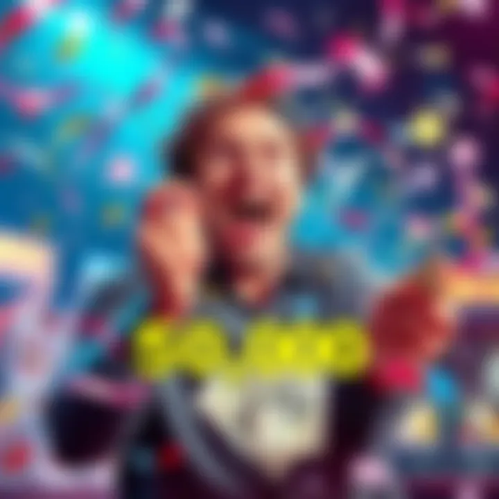 A person celebrating a big win with confetti and cash, showcasing excitement over a $50 bet turning into $50,000.