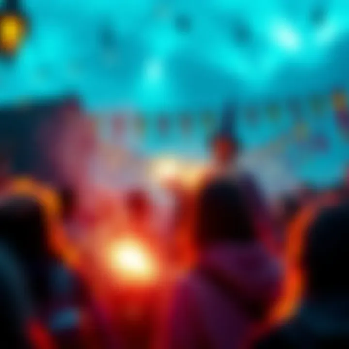 A vibrant scene with a wizard performing a magical trick, engaging an excited crowd on a bright morning.