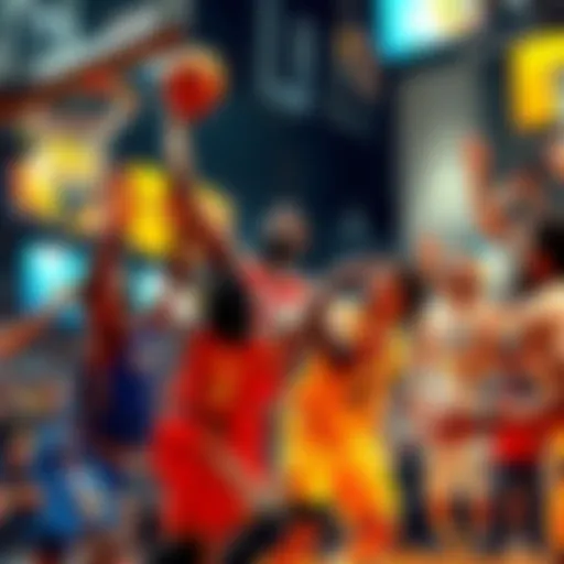 A thrilling moment from an NBA game with players fighting for the ball and fans cheering in the background