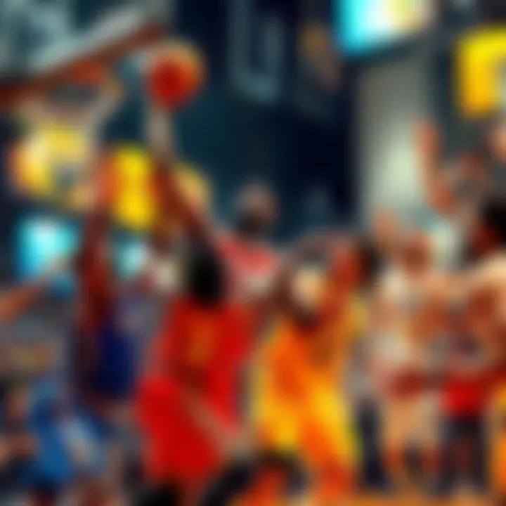 A thrilling moment from an NBA game with players fighting for the ball and fans cheering in the background
