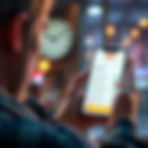 A person looking at a phone with exciting offers displayed, inviting others to join.