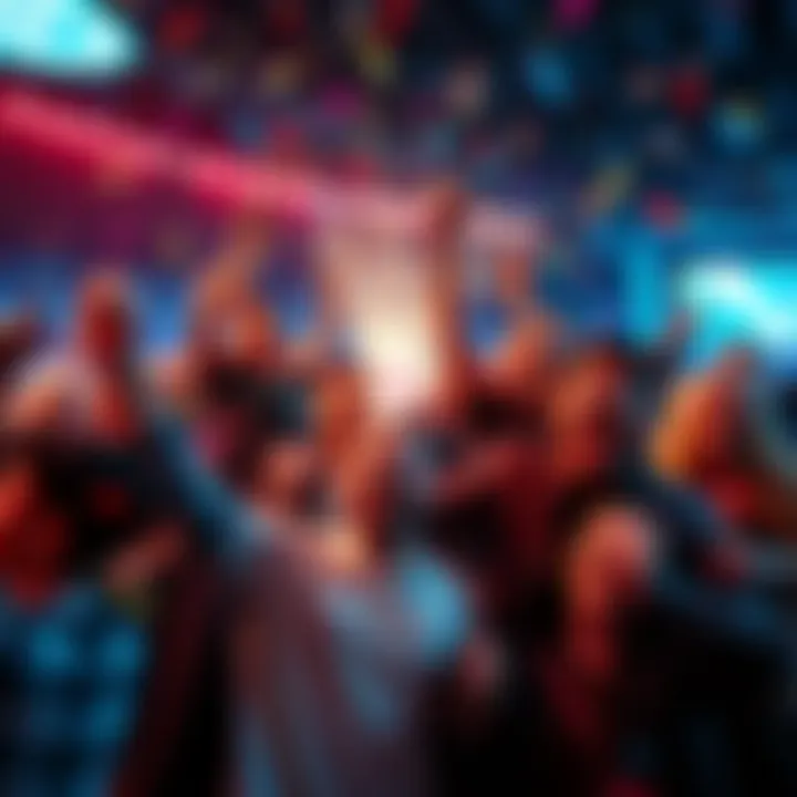 People joyfully celebrating a big win at a game, with confetti and smiles all around.