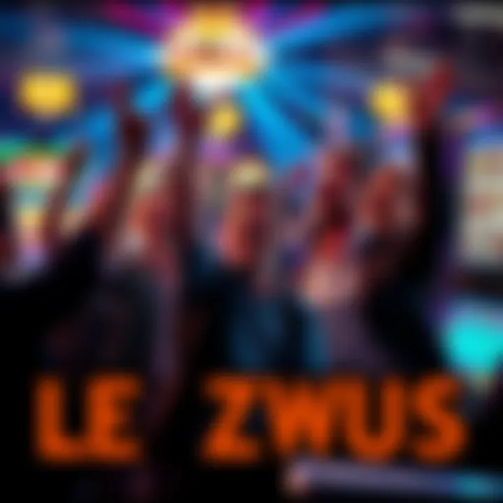 People celebrating their unexpected wins at Le Zeus, with slot machines and colorful lights in the background