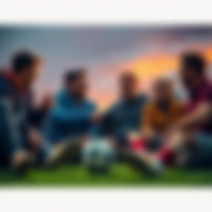 A group of friends watching a soccer game and discussing betting strategies with excitement