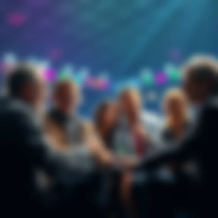 A group of people discussing betting strategies with a focus on a six-legged parlay, showing excitement and engagement.