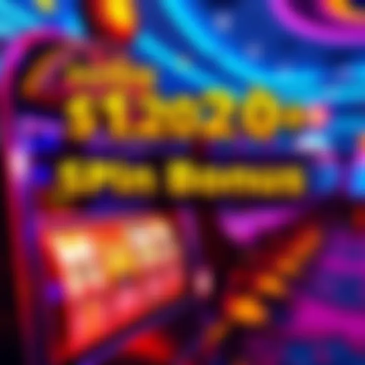 A colorful casino scene with spinning slot machine reels and bright bonus symbols