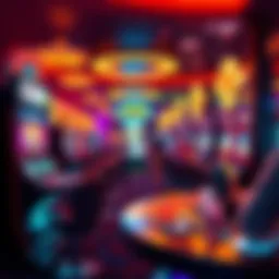 A colorful casino scene showcasing games and people enjoying their time.