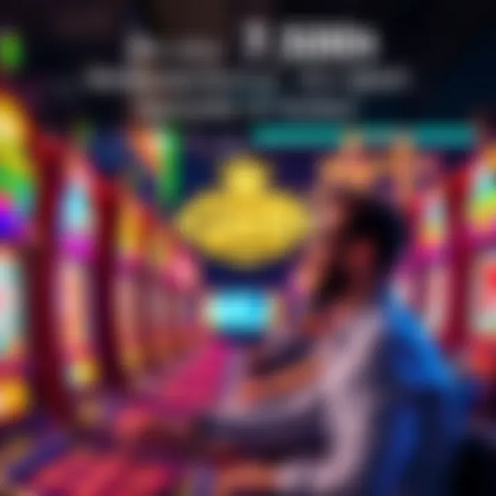 Exciting Casino Experience A player enjoying a thrilling moment at a casino game, surrounded by colorful slot machines and vibrant lights, with a welcoming bonus displayed above.