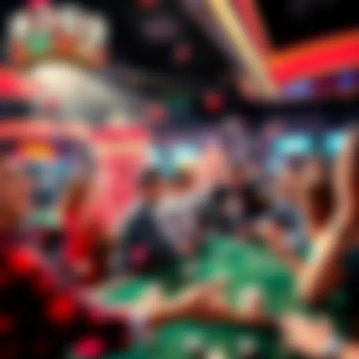 A vibrant casino scene with people playing a dice game, celebrating big wins and enjoying bonuses.