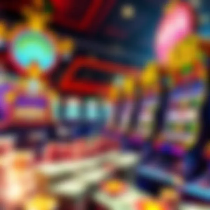 A colorful casino scene showing slot machines, chips, and cash, symbolizing big wins and bonuses in gambling.