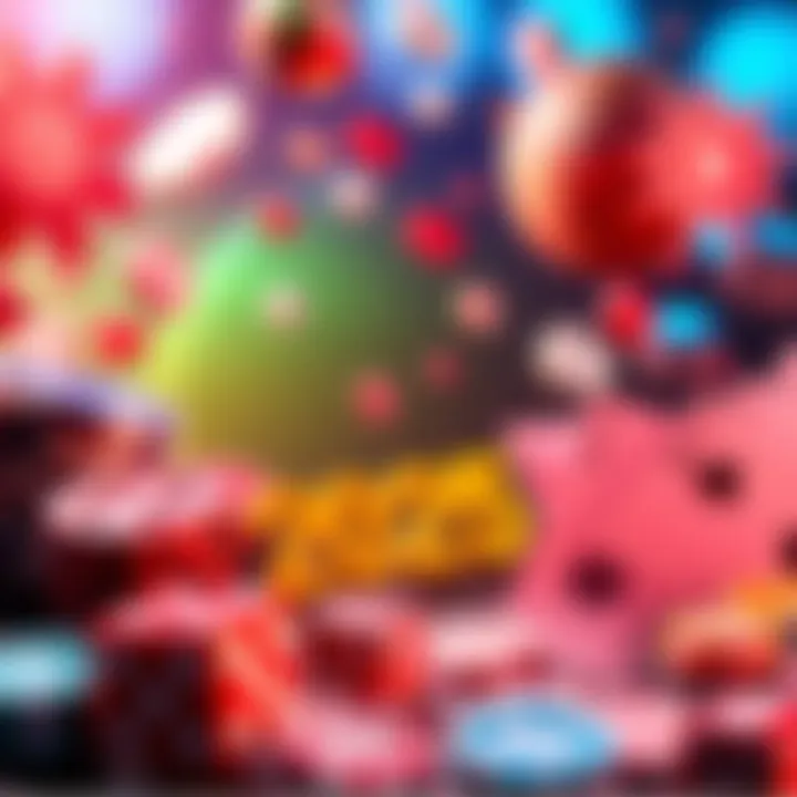 A vibrant graphic showing various gambling icons like dice, cards, and sports betting symbols, representing new trends in the gambling industry for 2025.