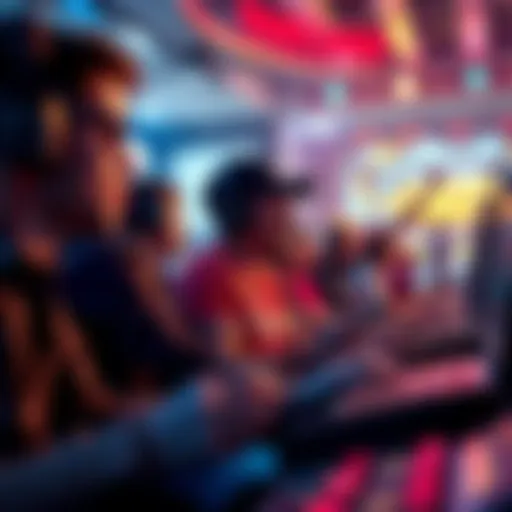 A thrilling scene of players engaged with original games, showcasing excitement and emotion.
