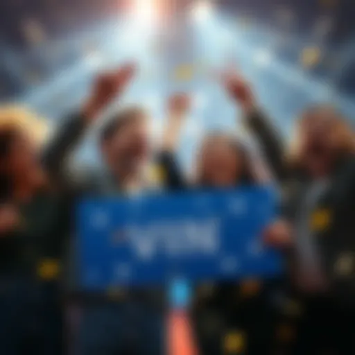 Four people celebrating a big win together, showing joy and excitement