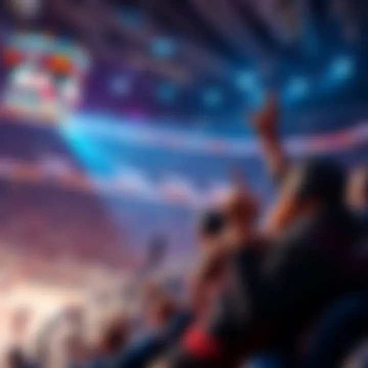 A fan enjoying a thrilling NHL game, cheering with excitement in the stands, surrounded by teammates and vibrant atmosphere.