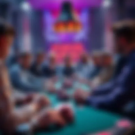 Players gathered around a poker table with chips and cards during a $20 buy-in game.