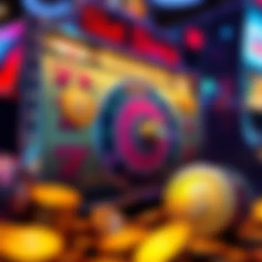 Colorful slot machine with coins and symbols, showcasing a spin for a dollar bet