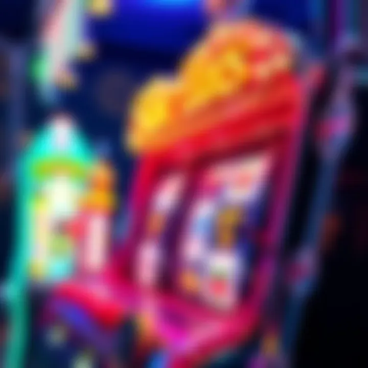 A colorful and vibrant slot machine display with various symbols and lights, showcasing its features and excitement.