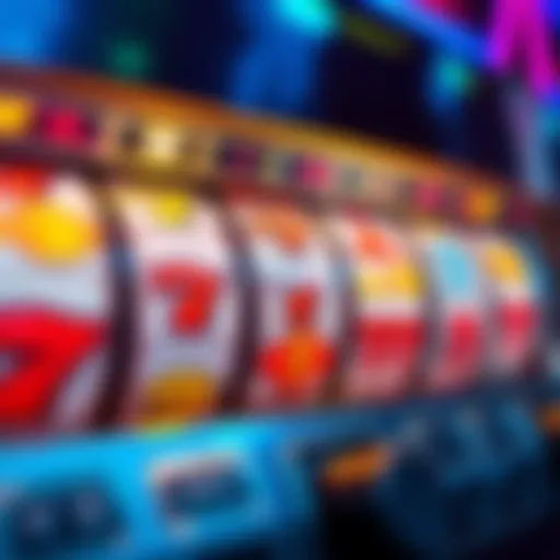 A close-up of a colorful slot machine displaying spinning reels with bright symbols, showcasing the thrill of winning and fun gambling experience.