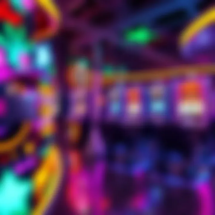 A bright and colorful display of exclusive slot machines in an online casino setting, attracting players with unique designs and themes.