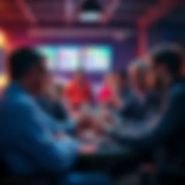 A group of seasoned players engaging in a discussion about monthly betting conditions in a casual setting.