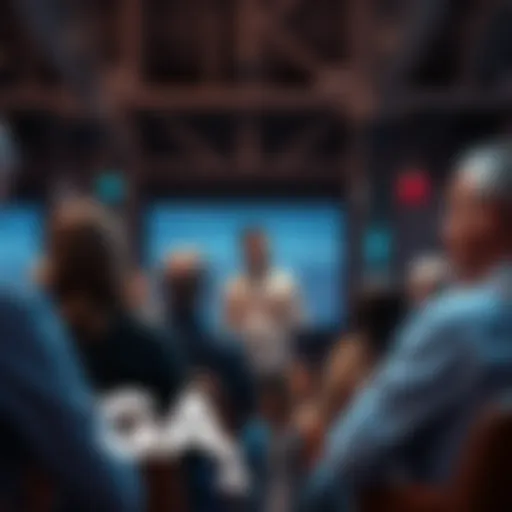 A professional giving a talk in a live session, surrounded by people asking questions about arbitrage and positive expected value investments.