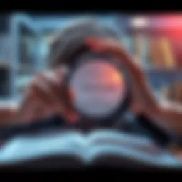 Exploring Meaning A person looking through a magnifying glass at a word on a page, symbolizing the search for deeper understanding.