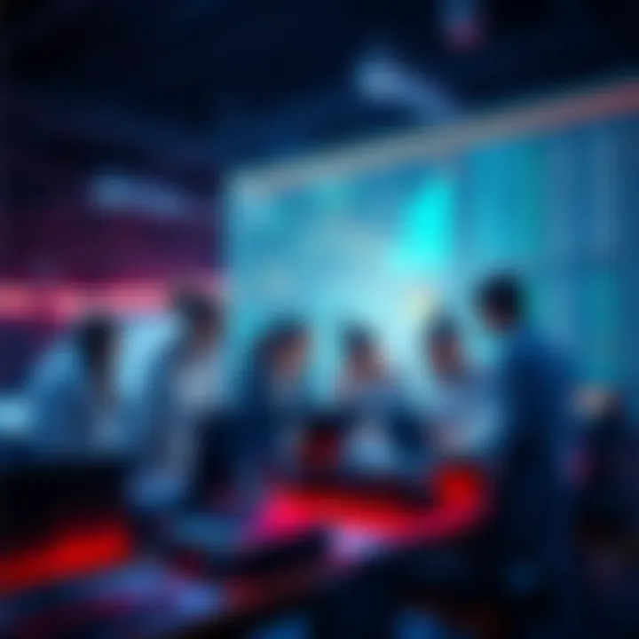 A group of people collaborating on a project, working together on a digital platform, symbolizing a fair prediction market.