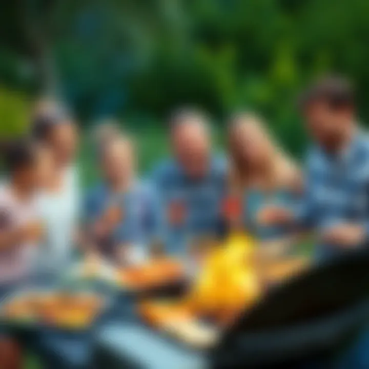 Family Barbecue Celebration A joyful family enjoying a barbecue outdoors, with delicious food on the grill and smiles all around, celebrating a surprise win of 10,000 euros.