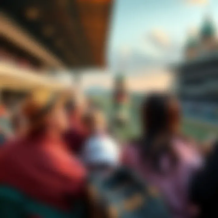 A family enjoying a day at Churchill Downs, watching horse races and exploring the venue.