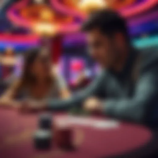 A parent thinking about a family trip to Disneyland while looking at a Baccarat table with chips and cards in front of them.