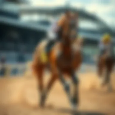 A spirited racehorse galloping on the track, showcasing its unique temperament during a race