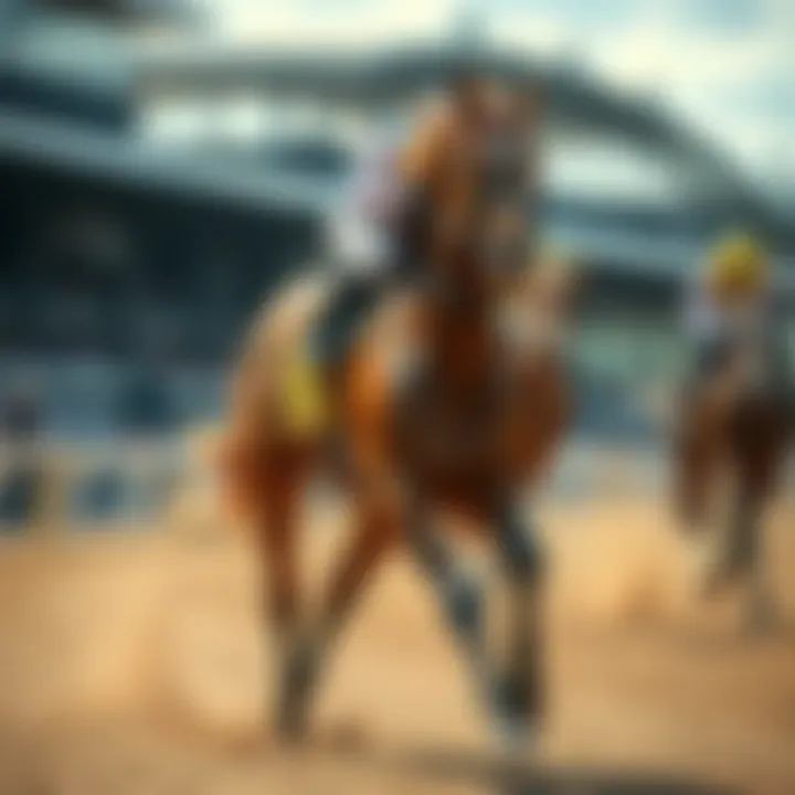 A spirited racehorse galloping on the track, showcasing its unique temperament during a race