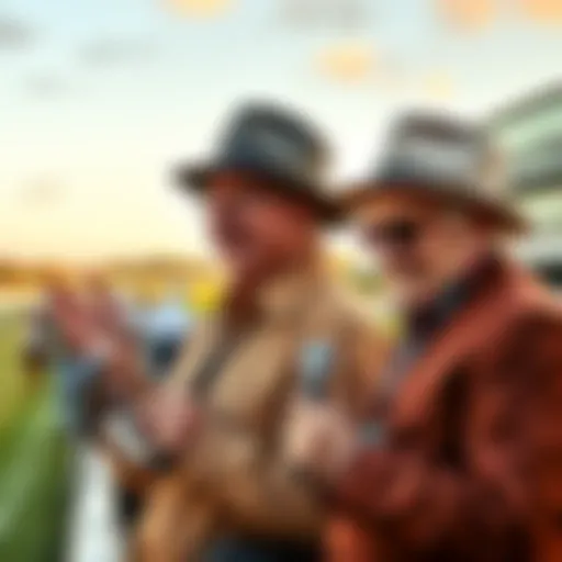 Collage of Chic Anderson and Tom Durkin at racetrack announcing horse races