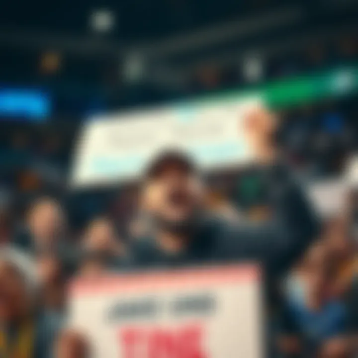 Fan expressing frustration A passionate fan with a frustrated expression holds a sign criticizing Malik Monk during a game