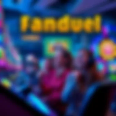 Fanduel 10-Play Dealt Royal Game Excited players enjoying the Fanduel 10-Play Dealt Royal gaming experience with colorful graphics and bright lights.