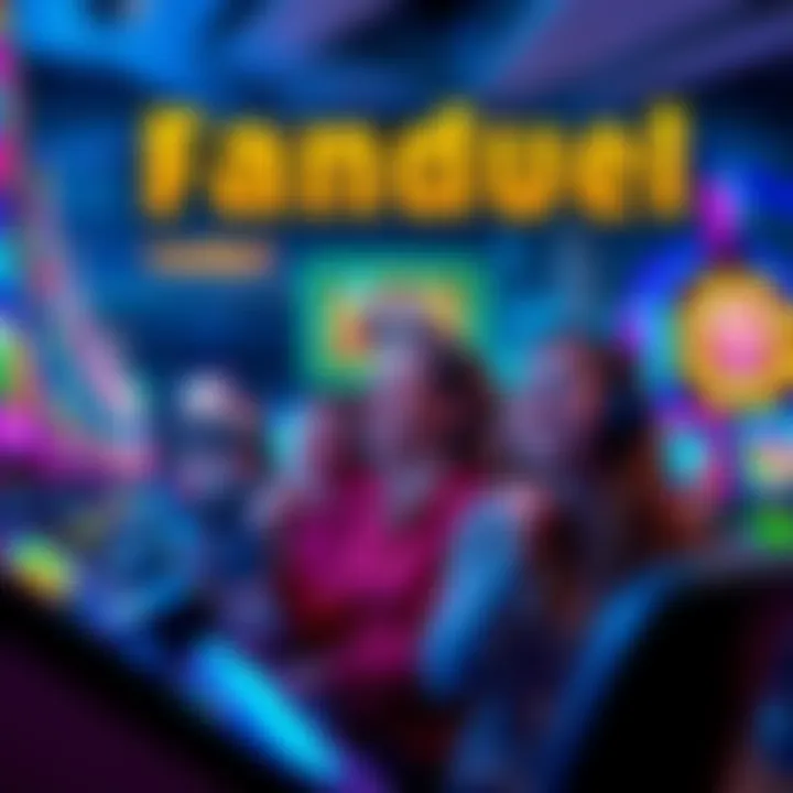 Fanduel 10-Play Dealt Royal Game Excited players enjoying the Fanduel 10-Play Dealt Royal gaming experience with colorful graphics and bright lights.