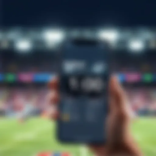 A smartphone showing the FanDuel app with a timer indicating live sports betting, set against a background of a sports event.