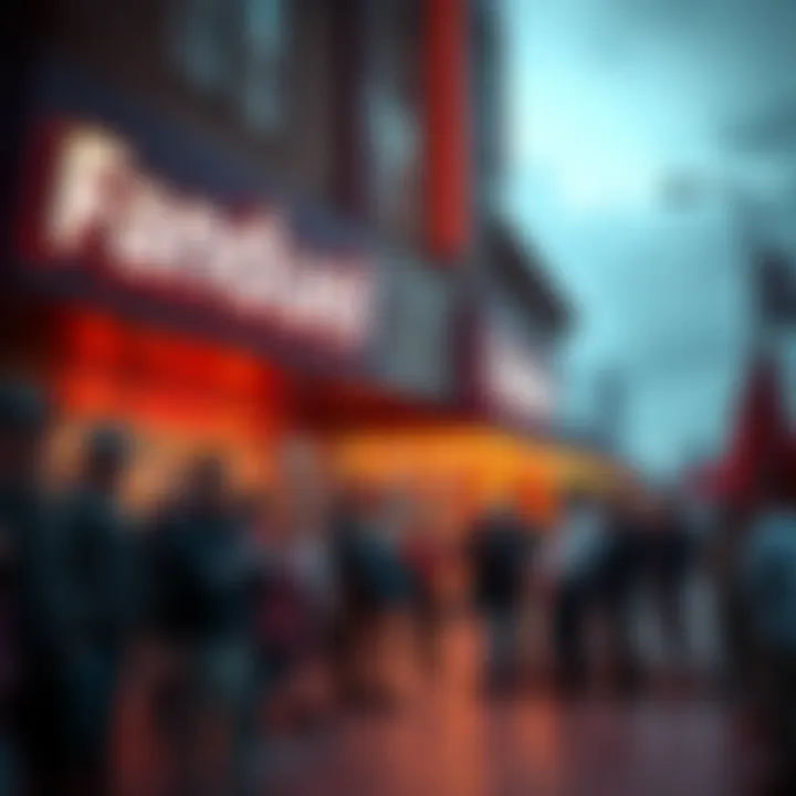 Crowd standing outside the new Fanduel location in Missouri, looking skeptical about gambling.