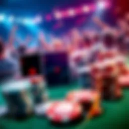 Illustration of poker chips and playing cards with a backdrop of excitement for a $500k prize event