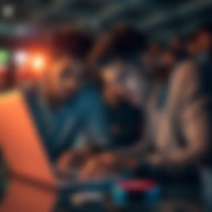 Concerned players looking at FanDuel scores on a laptop, discussing possible fraud allegations.