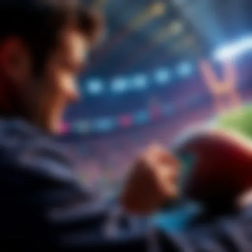 A person placing a sports bet on FanDuel Sportsbook with a football in the background