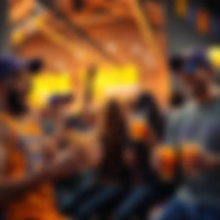 Basketball fans celebrating Taco Tuesday with tacos and drinks while wearing Lakers gear, showing excitement for the playoffs