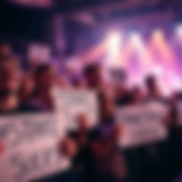 A group of passionate fans holding signs at a concert for Maine band Stake Sucks, expressing their love and memories of the band