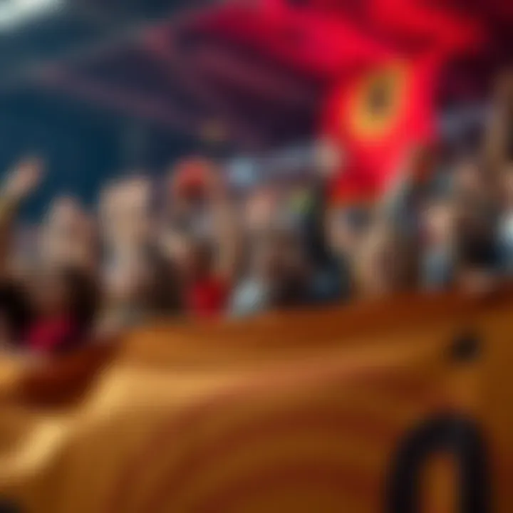 A group of shocked fans showing frustration after their team scores 0 points at halftime, holding banners and looking upset