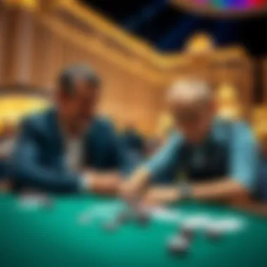 A father and son enjoying a poker game at the Bellagio with poker chips and cards on the table
