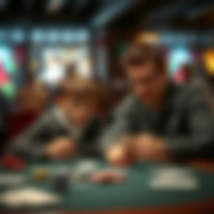 A father and his son sitting at a table with poker chips and cards, enjoying a game of poker together