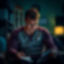 A worried father sits alone, looking at bills, reflecting on his gambling addiction and debt after becoming a parent.