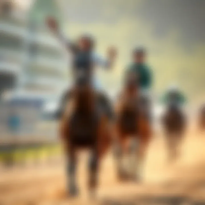A winning horse with its jockey and trainer celebrating, representing both father and son victories in racing events.