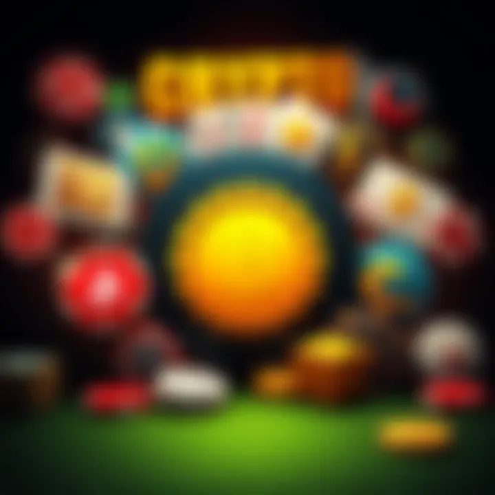 A collage of popular crypto casino logos with gaming symbols like dice and cards.