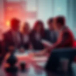 A group of people discussing the need for an FBI investigation, with documents and a laptop on the table.